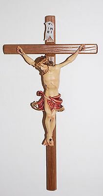 Crocifisso Barocco In Legno Cm 10 Su Croce Legno Altezza Cm 23 Panno Rosso 