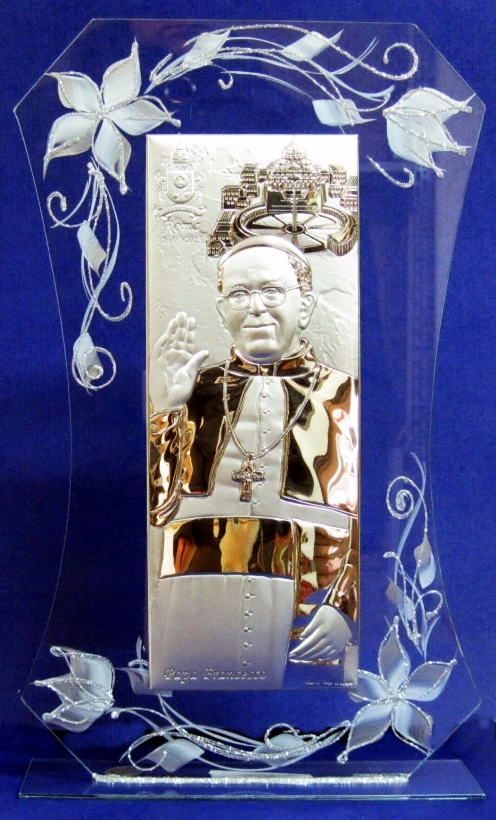 Pictures Glass Saint Pio Decoro Silver And Gold Laminated Plates Price For 10 Pieces 