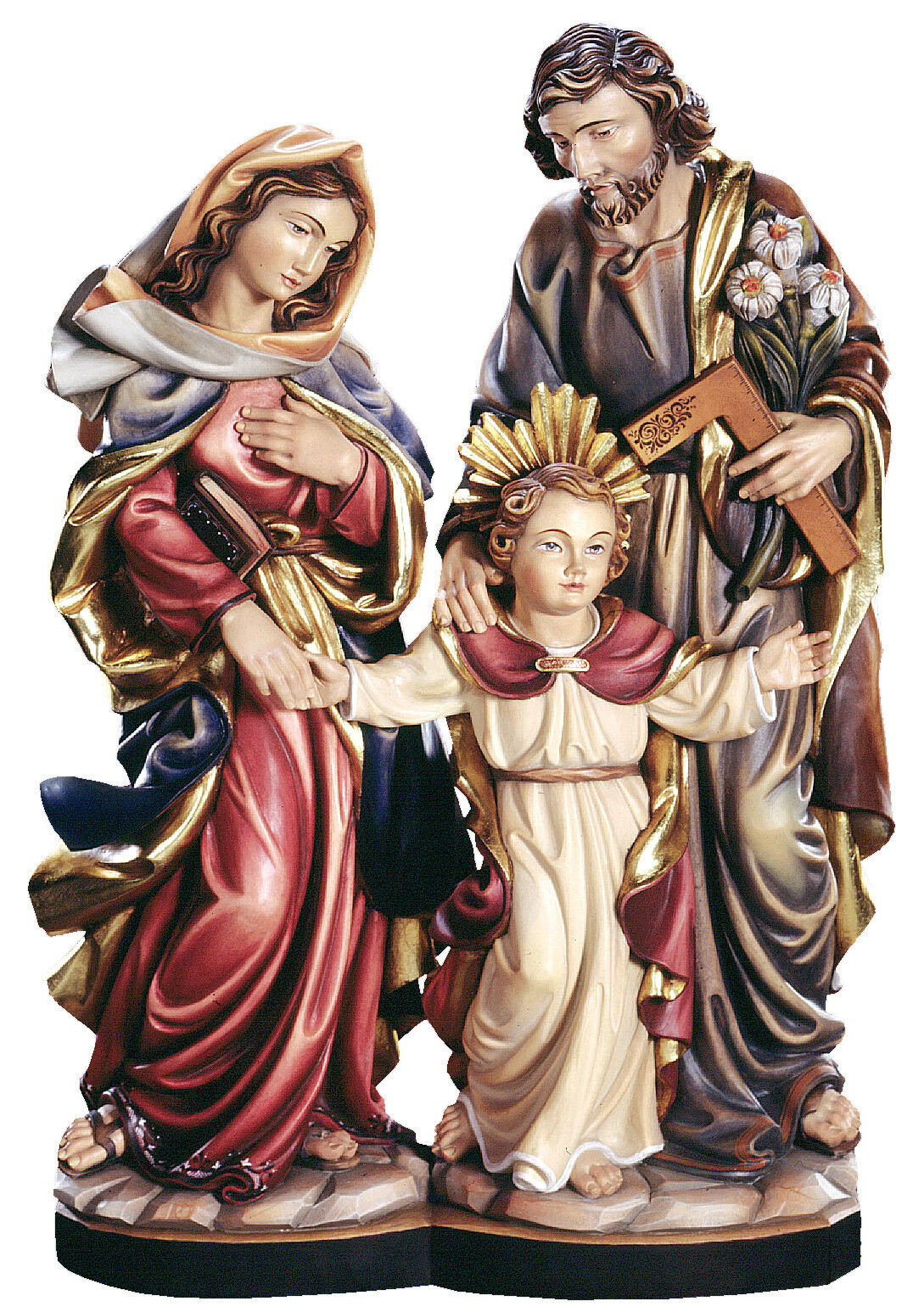 Stupenda SculturaSACRA FAMIGLIA IN LEGNO<br />- HOLY FAMILY WOOD-CARVED STATUE<br />LEGNO SCOLPITO - WOODCARVING<br /> Nuovo. New SCOLPITA A DIPINTA A MANO CON COLORI AD OLIO- HANDMADE WOOD CARVED AND PAITEND WITH OIL COLORS